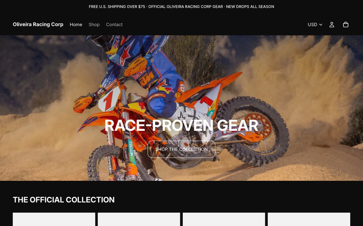Screenshot of the Oliveira Racing Corp store