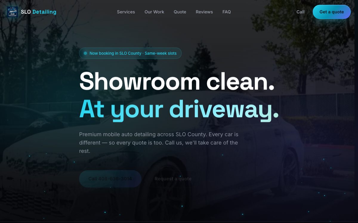 Screenshot of the SLO Detailing website