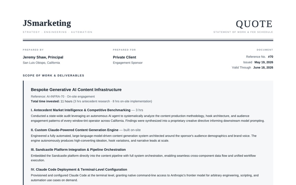 Statement of work for the Quality Tinting & Signs AI content infrastructure